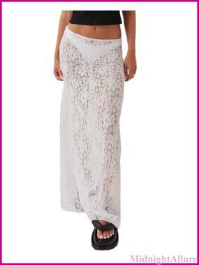 Lace Maxi Skirt See Through Flowy Boho Summer Beach Layering